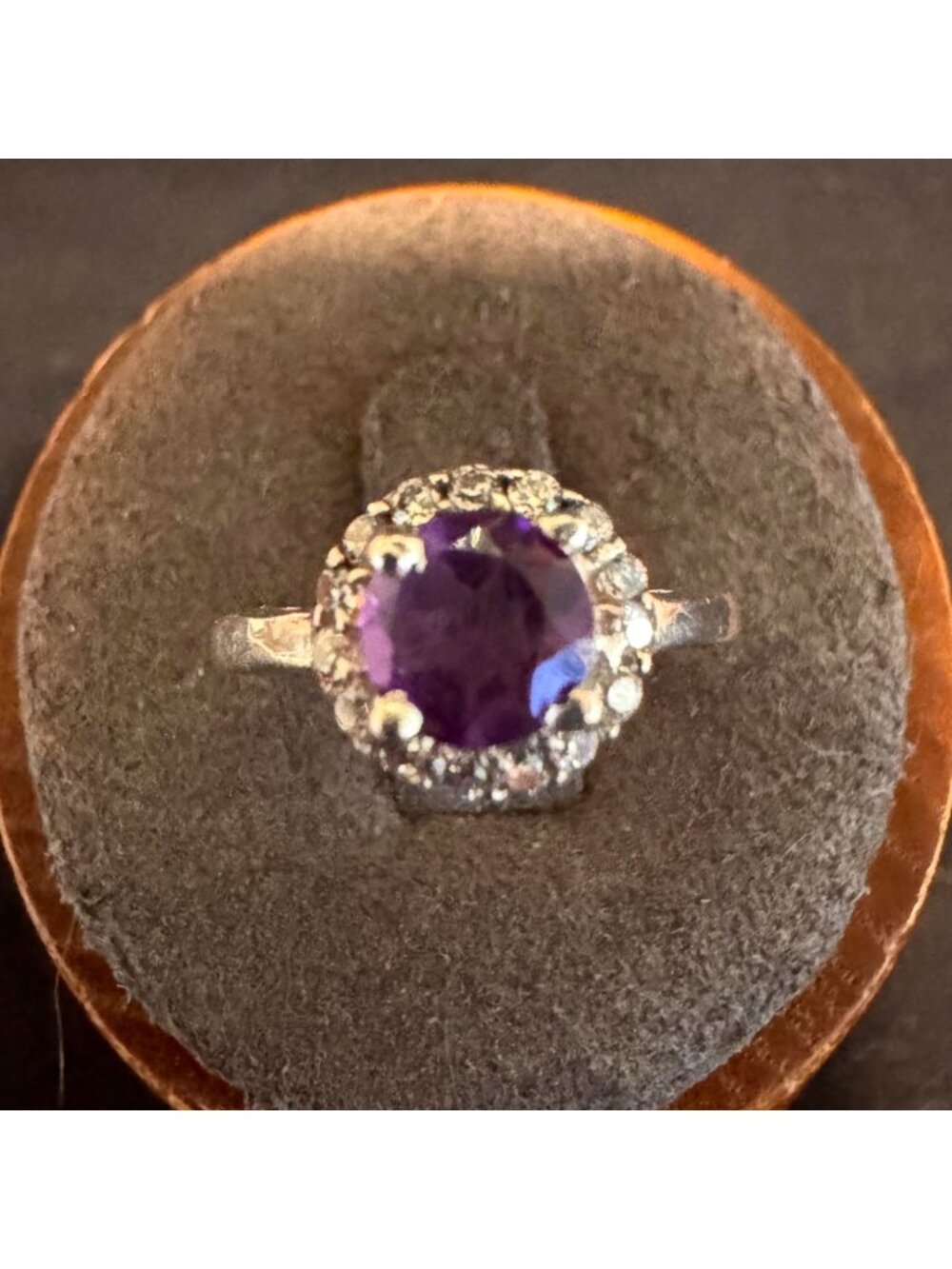 Solid Sterling Silver 925 Amethyst & Cubic Zirconia Statement Ring Size 4.75